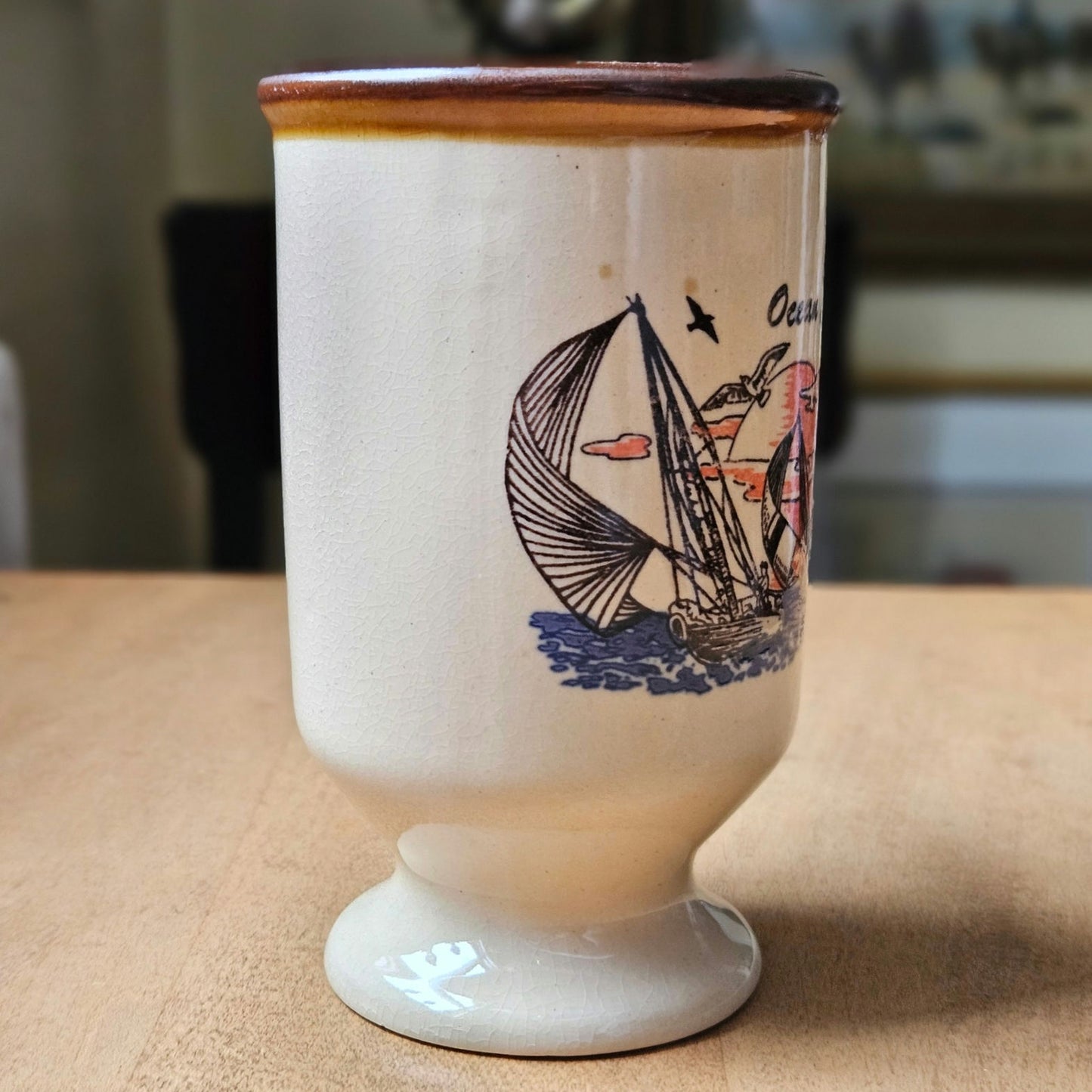 Vintage Ocean City, Maryland Mug Set – Nautical Sailboat & Lighthouse – 1980s Maryland Souvenir Coffee Cups – Coastal Barware Pair