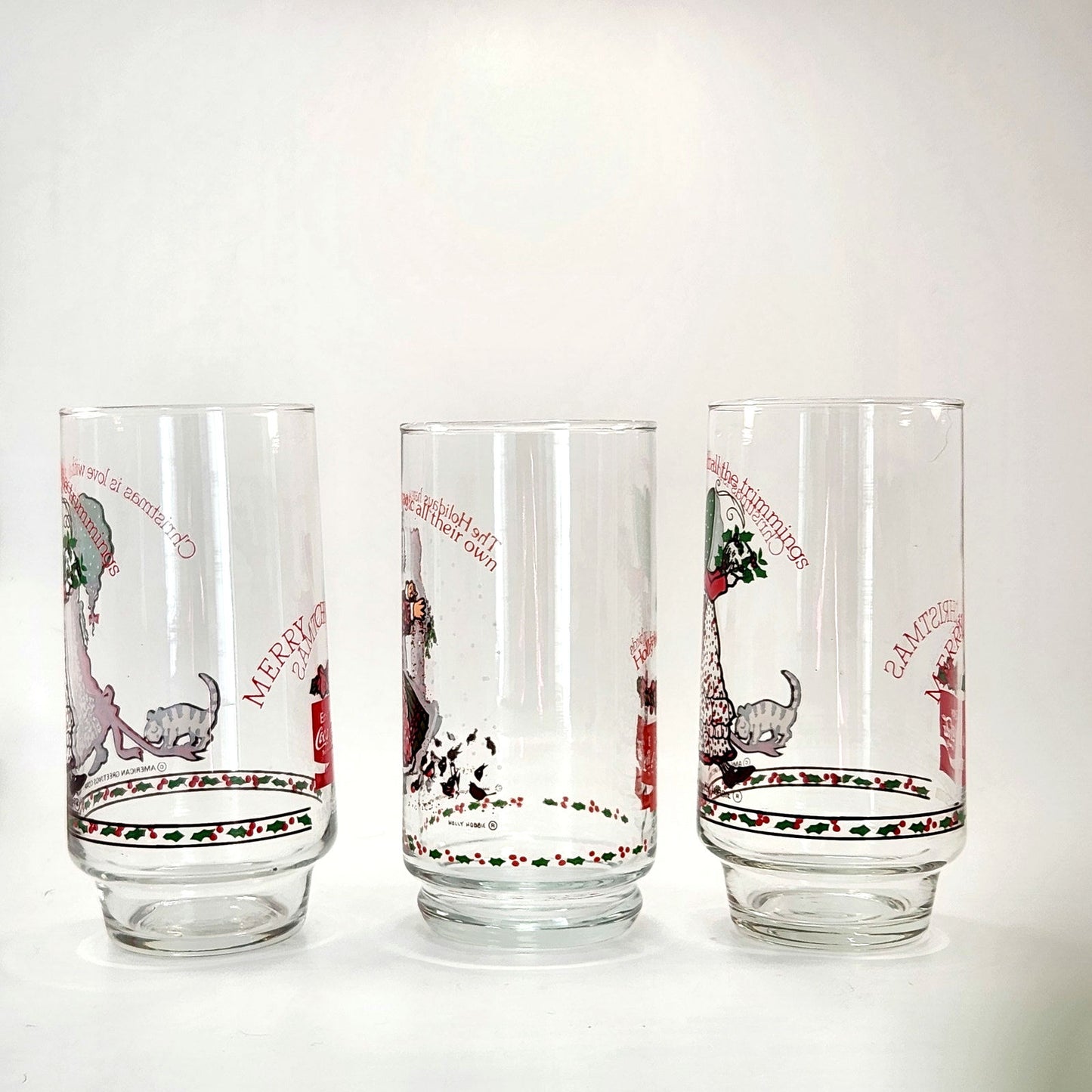 1981 Holly Hobbie Christmas Glasses – Limited Edition Coca-Cola Holiday Collection – Set of 3