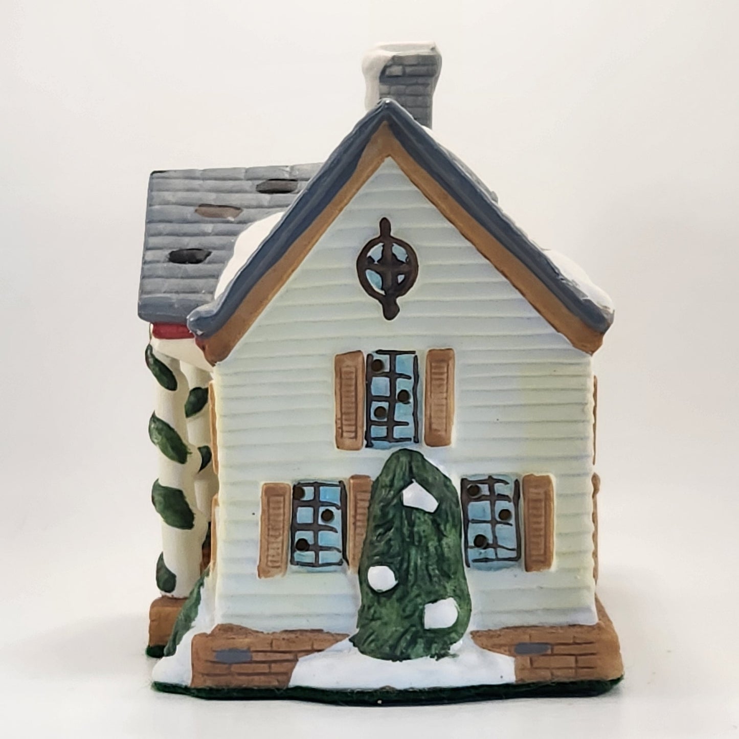 1991 Christmas Village Porcelain Lighted House – Snow-Covered Colonial with Box