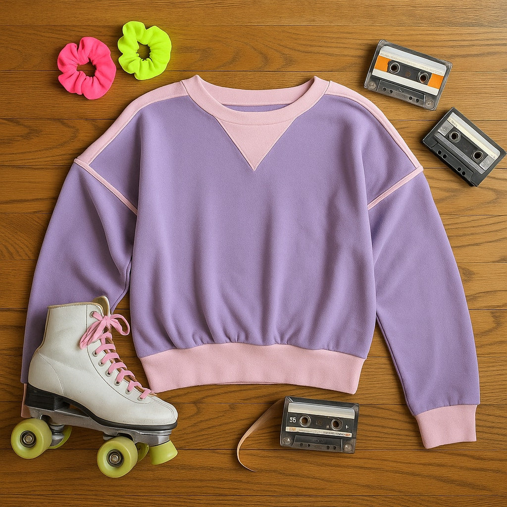 Vintage 1980s On the Move Girls Sweatshirt – Pink & Purple Zip Sleeves | Size L 14