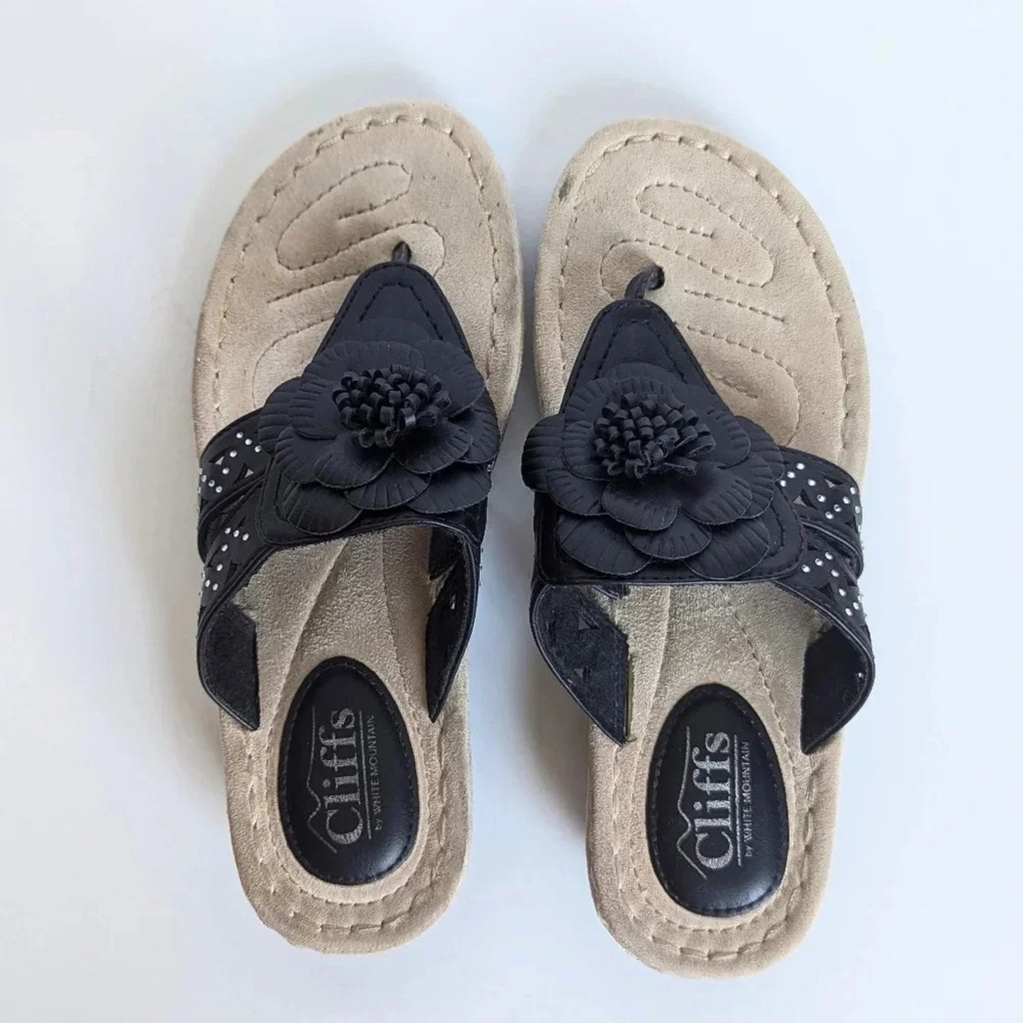 🖤 Cliffs By White Mountain Women’s Black Cynthia Sandals – Memory Foam Comfort – Womens Size 6.5