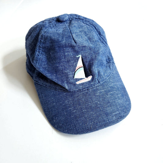 Janie and Jack Heathered Chambray Blue Sailboat Cap Baseball Hat Size 2T to 3