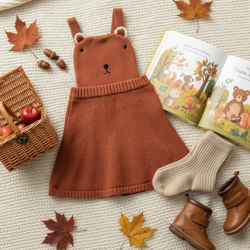 Knit Brown Bear Jumper Dress | Toddler Girls 2T 85 cm | 100% Cotton