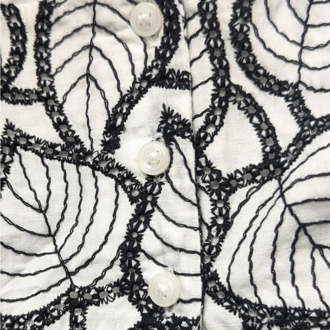 Janie and Jack Palm Leaf Cotton Eyelet Dress in Jet Ivory Black & White Size 2T