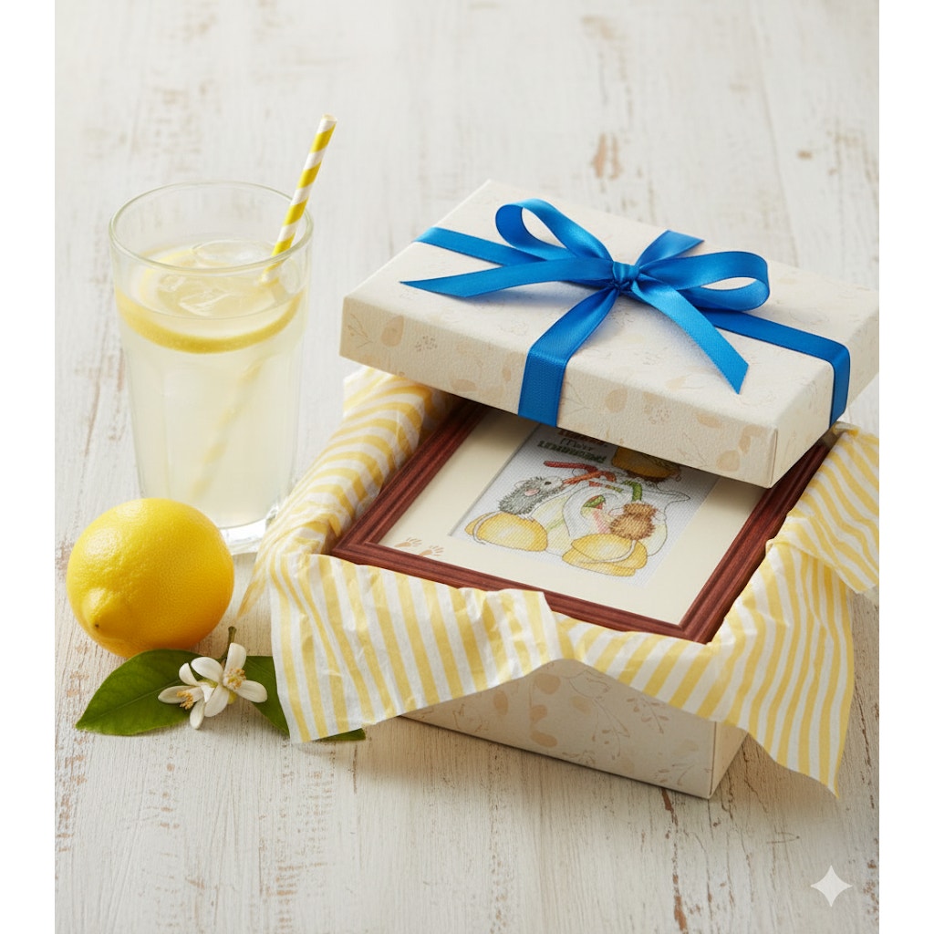 House-Mouse Cross Stitch Kit “Make Lemonade” – Dimensions 2006 – Counted Cross Stitch 5x7 – New Unsealed – Vintage Craft Kit | Home