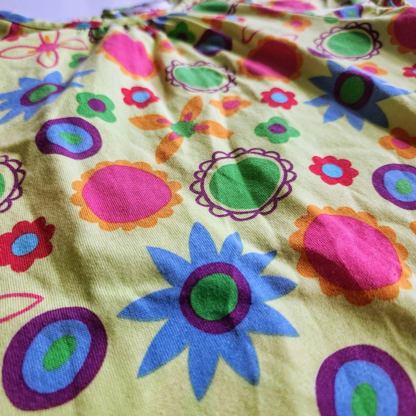 Hanna Andersson Girls Neon Yellow Flower Power Drop Waist Dress Size 120 cm | 6-7