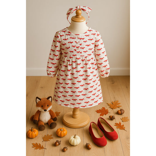 So Foxy Foxes Long Sleeve Smocked Dress - Girls Size 8