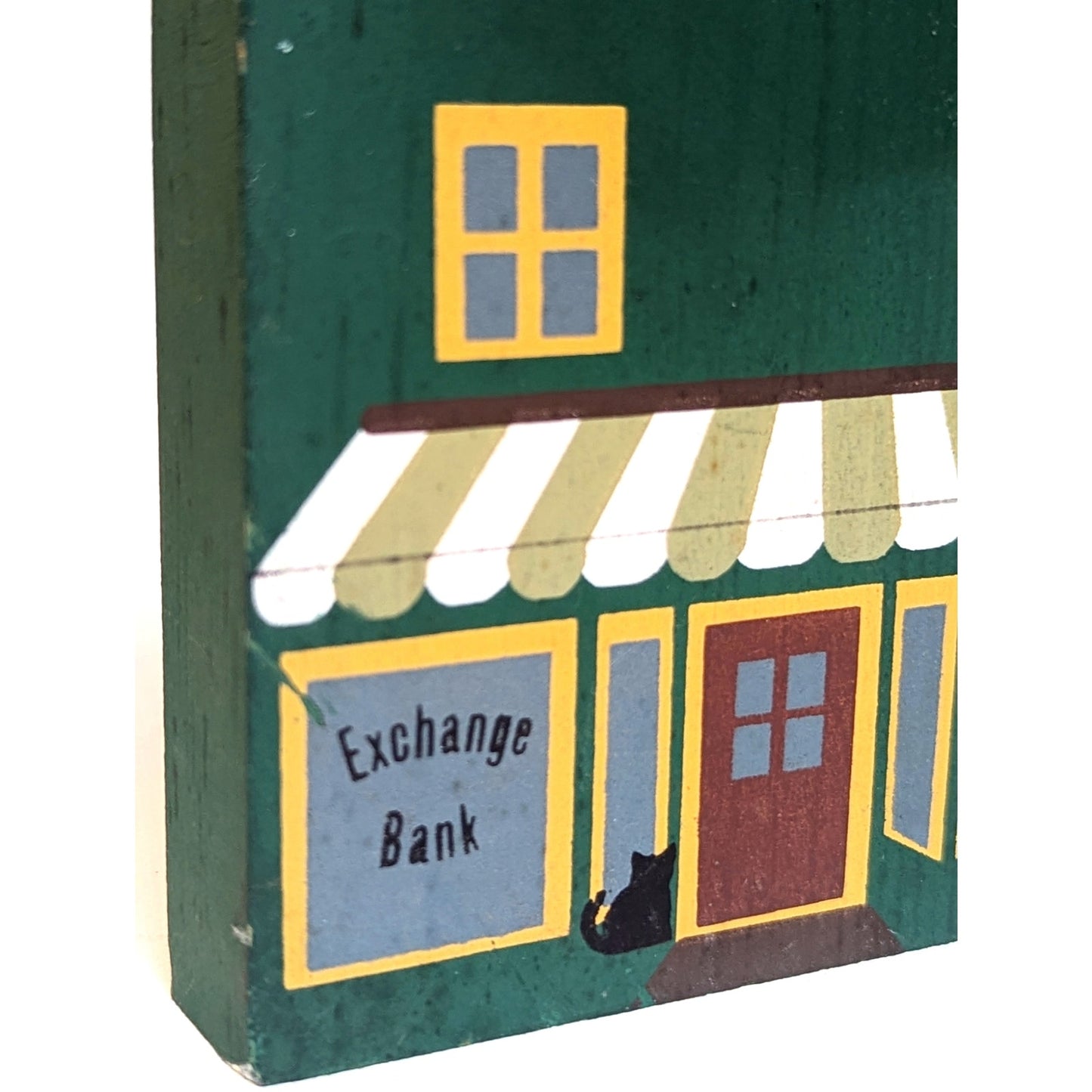Cat’s Meow Village 1984 Attorney & Bank Green House Shelf Sitter – Vintage 1985 Signed Faline Jones Wooden Home Collectible