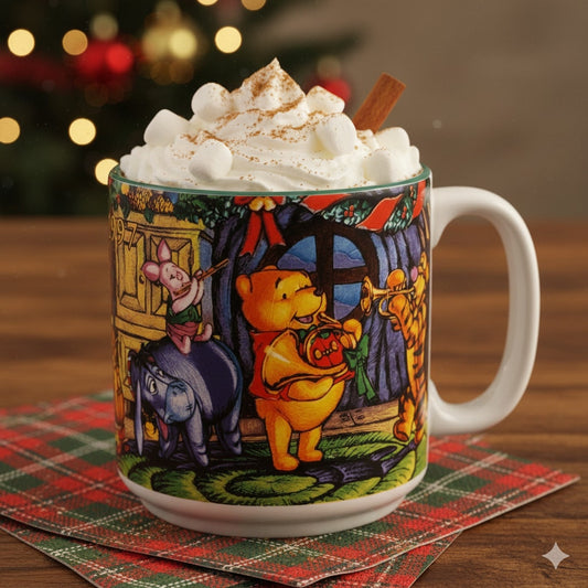 Disney Winnie the Pooh 1997 Christmas Mug – Vintage Holiday Coffee Cup – Season of Song Stores Collectible 1990s Disney Christmas Kids Home Decor