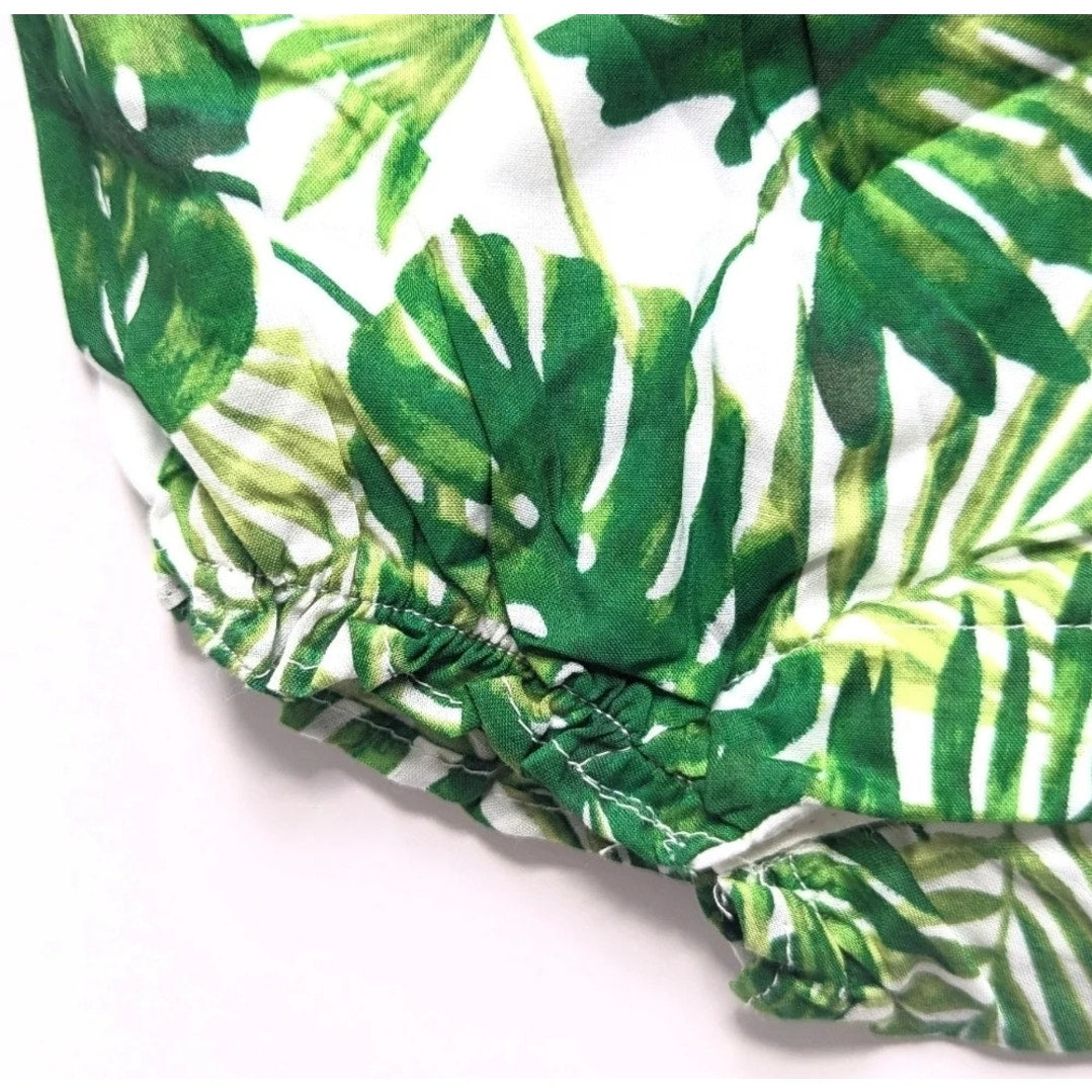 Janie and Jack Palm Leaf Bubble Romper Green Banana Leaf Print | Baby Size 3-6M