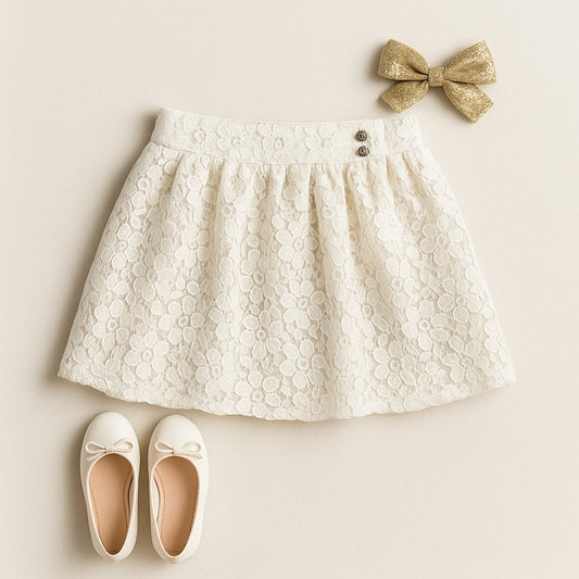 Brooks Brothers Red Fleece Girls Ivory Lace Metallic Adjustable Skirt | Size 12