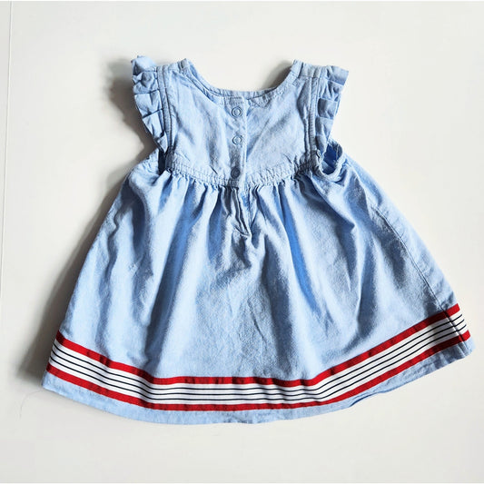 Tommy Hilfiger Chambray Red White & Blue Flutter Sleeve Dress Size 6/9 months