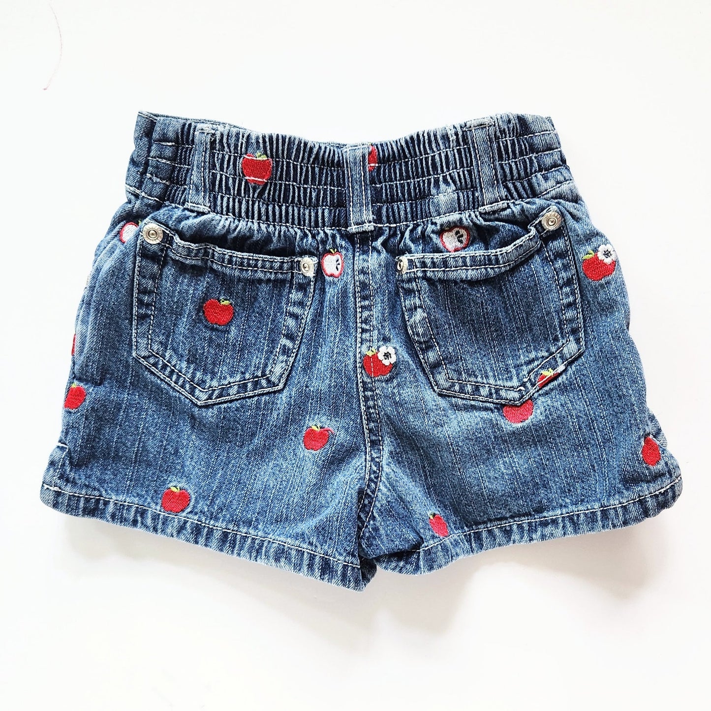 Vintage Gymboree 2003 Apple Embroidered Denim Shorts – Toddler Girl 3T, Dark Wash 100% Cotton