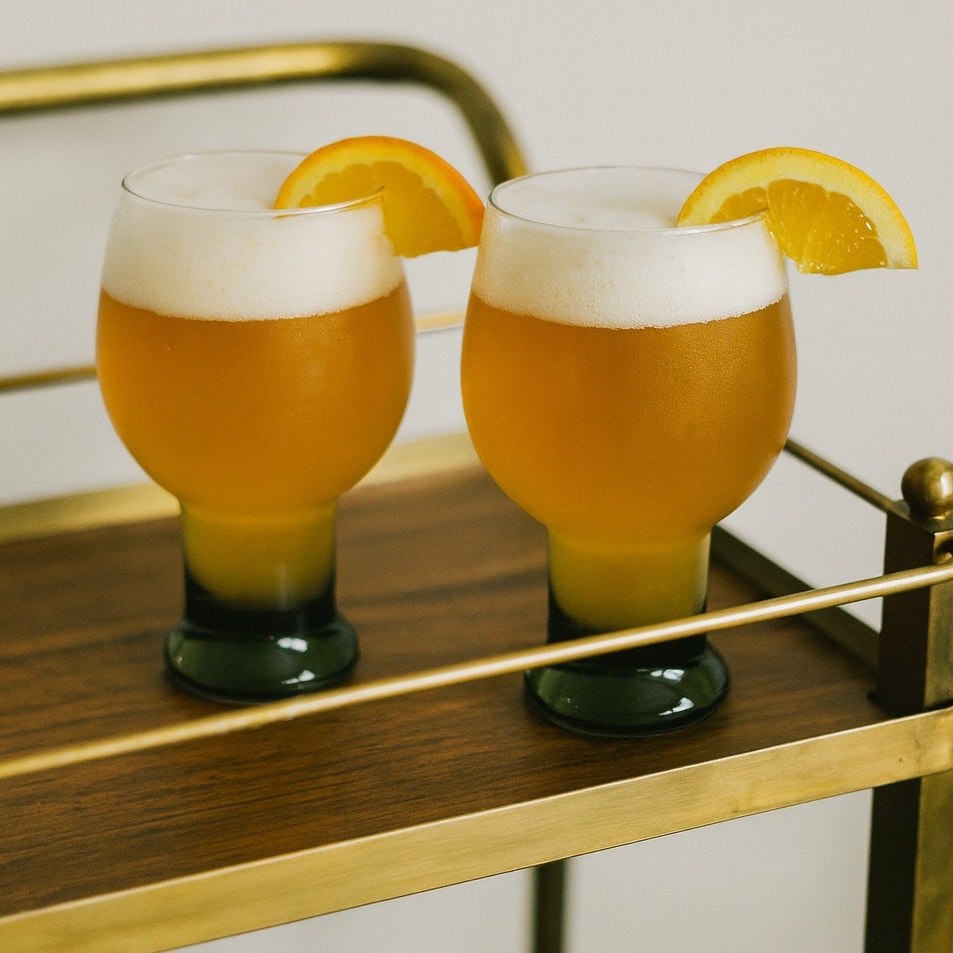 Vintage MCM Libbey Stax Smoke Gray Pedestal Glasses Retro Barware Set of 2