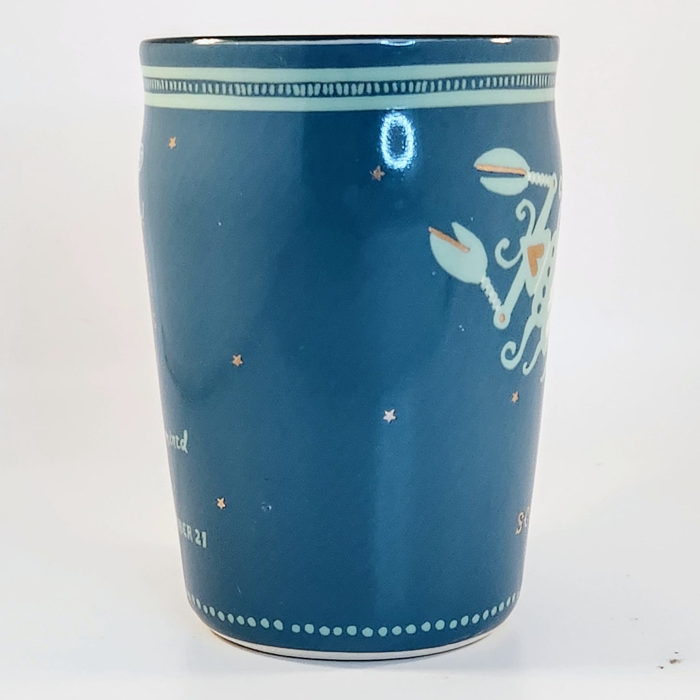 Anthropologie Danielle Kroll Teal & Metallic Gold Zodiac "Scorpio" Mug 14 oz