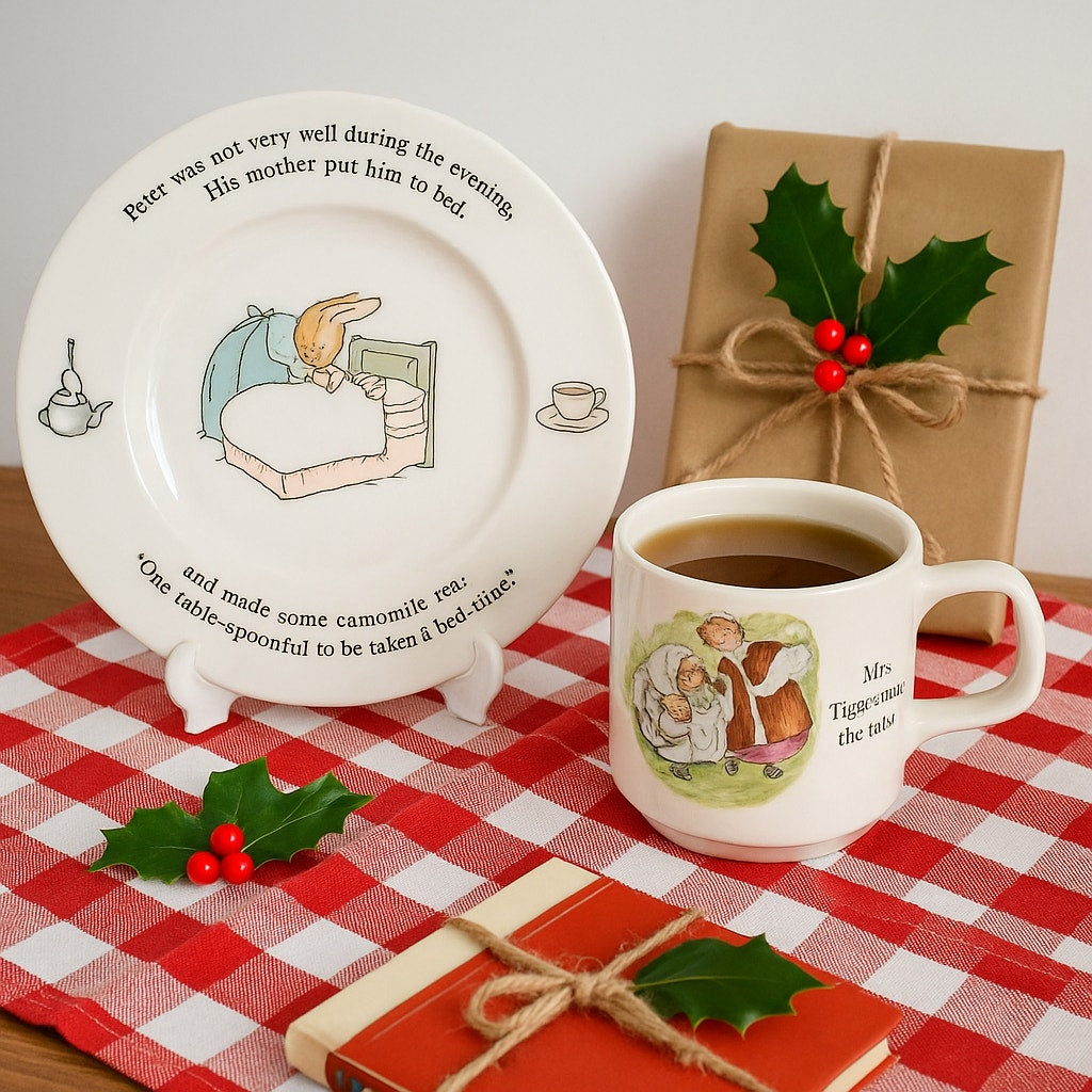 Vintage 1990s Wedgwood Beatrix Potter Peter Rabbit Plate & Mrs. Tiggy-Winkle Mug | Kids Home