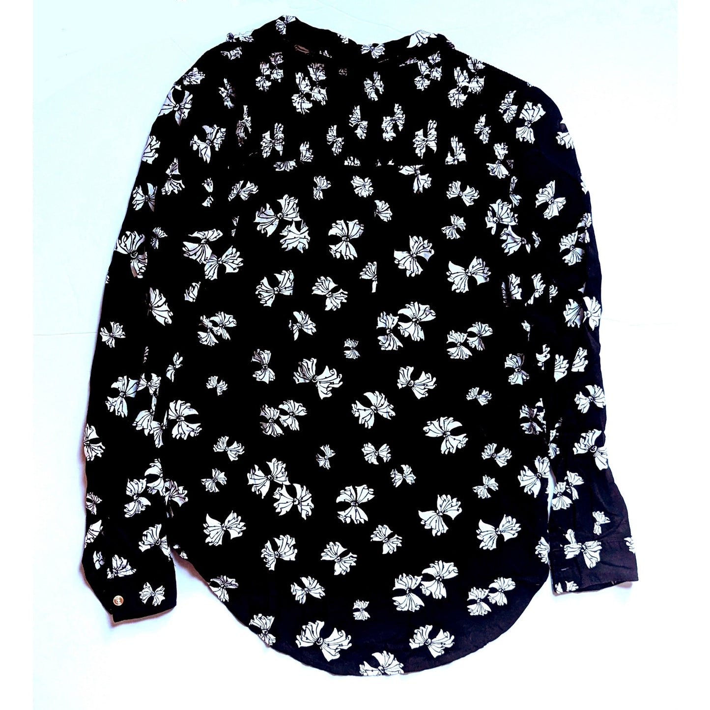 Maeve Anthropologie Emory Bow Print Blouse Black White Floral Button Down Top | Women's Size 0