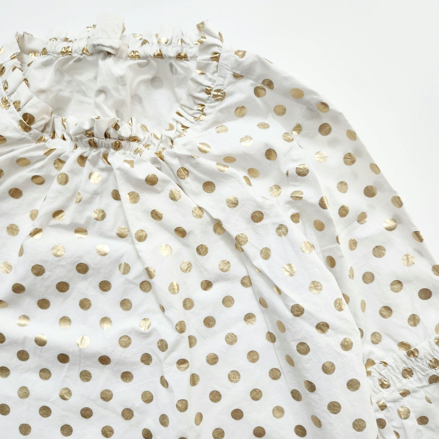 Crewcuts Elaine Bubble Sleeve Blouse – White Cotton with Shiny Gold Polka Dots, Long Sleeve Party Top | Girls Size 10