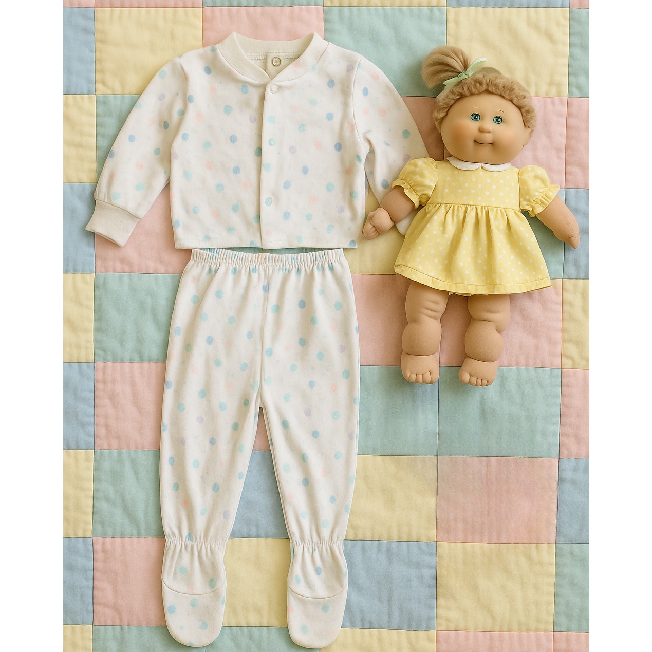 Vintage Carter's 1980s Toddler Pajamas – Long Sleeve Footies with Pastel Ice Cream Cones, Size 2T, Snap-Together 2-Piece Set, Made in USA