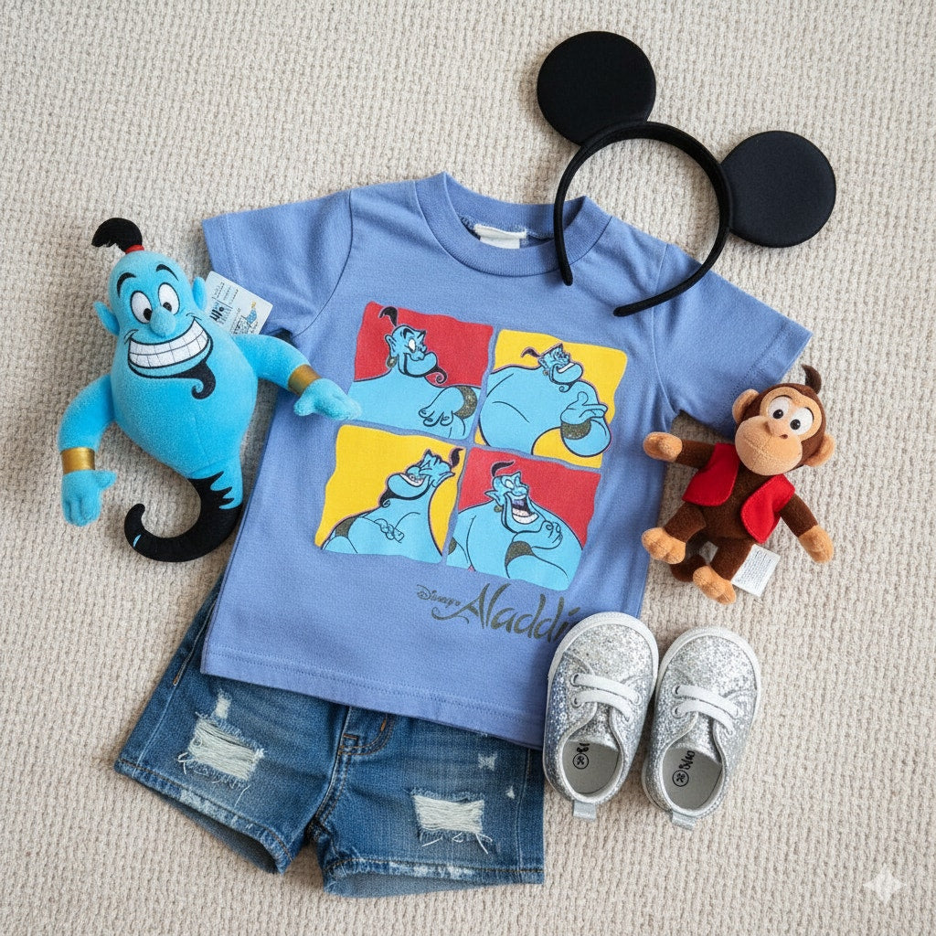 Disney Vintage 1990s Aladdin Toddler Kids Genie Sparkle Blue T-shirt | Size 2T