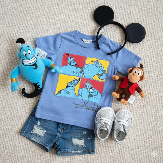 Disney Vintage 1990s Aladdin Toddler Kids Genie Sparkle Blue T-shirt | Size 2T