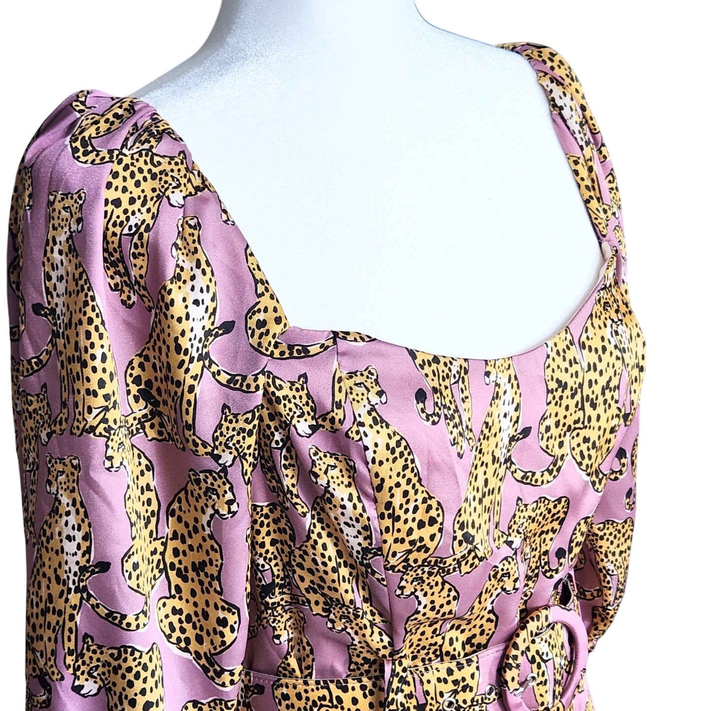 🐆 Lavender Brown Mauve Pink Cheetah Print Mini Belted Dress – Women Size S