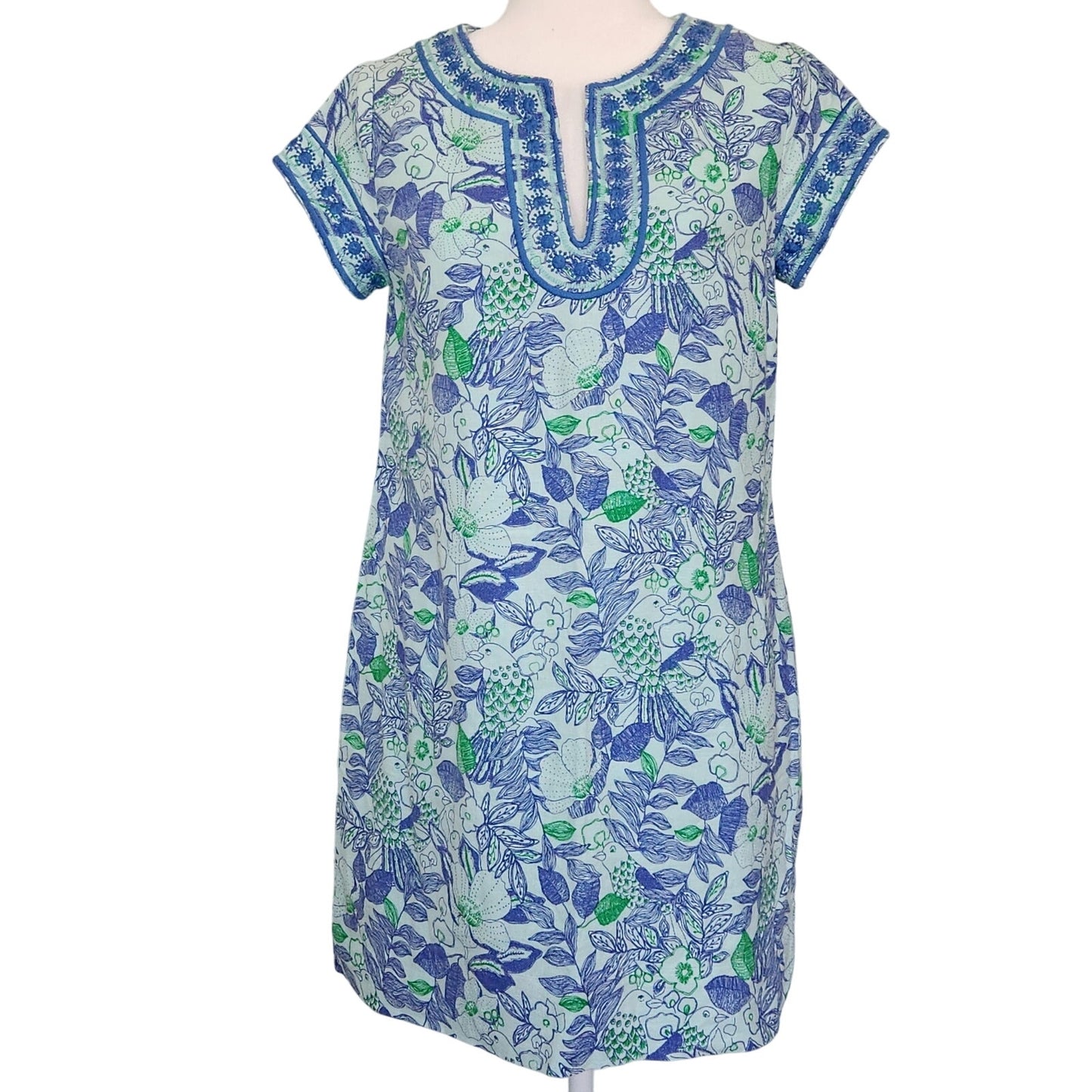 Vineyard Vines Linen Cordia Floral Embroidered Tunic Dress Wintermint Women's Size 4