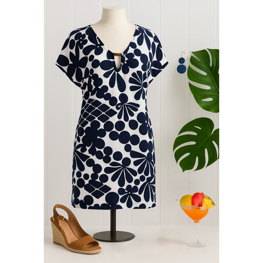 Trina Turk Bali Blossoms Midnight Buckle Stretch Tunic Swimsuit Cover Up Women's Size S