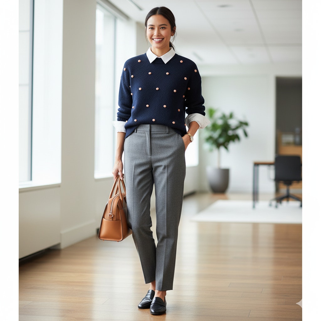 Madewell Wellesley Bobble Pullover Sweater Navy & Orange Pom-Pom | Women's M