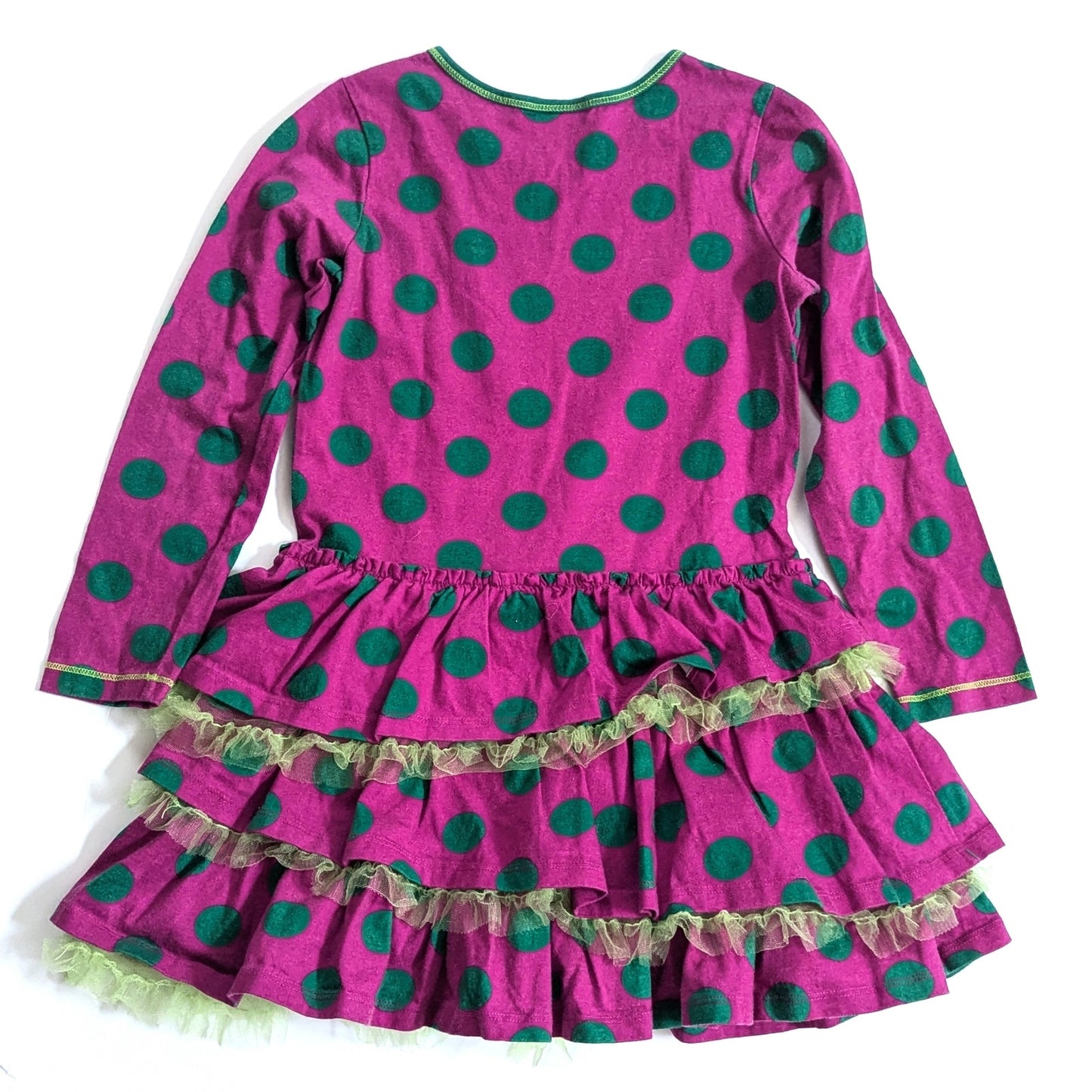 Hanna Andersson Ruffle Up Dress | Purple Green Polka Dot Tulle | Girls Size 130cm / 8