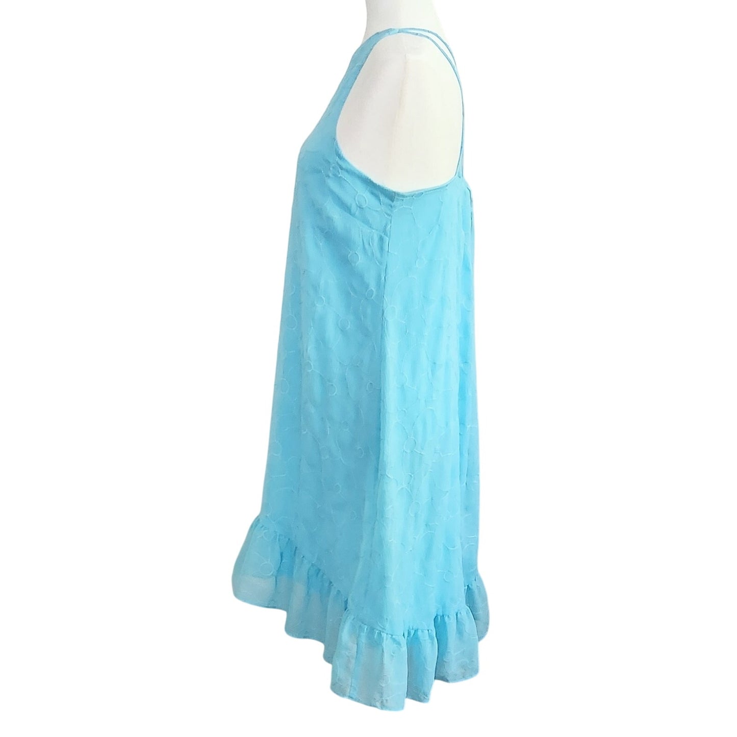 Lauren Ralph Lauren Turquoise Eyelet Embroidered Hi-Lo Halter Dress | Women's Size 8P | Ruffle Hem