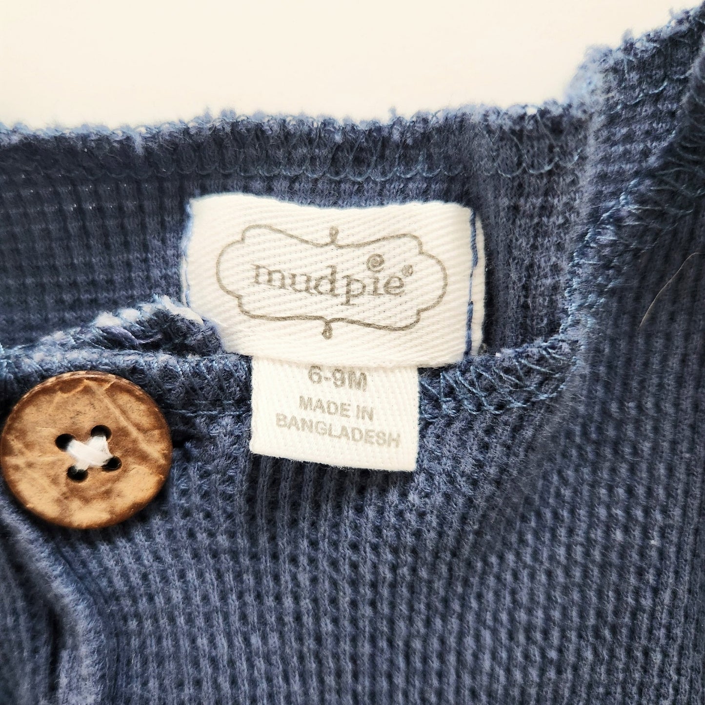 Waffle Knit Romper with Coconut Buttons | Slate Blue | Size 6-9 Months