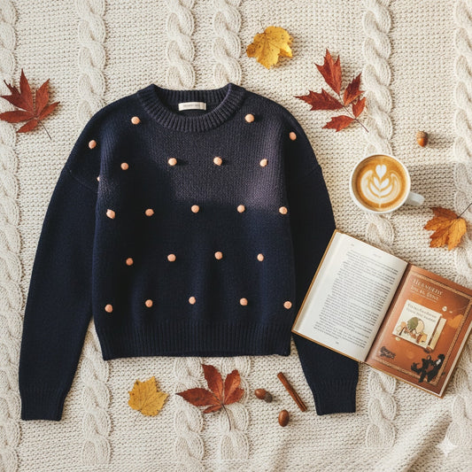 Madewell Wellesley Bobble Pullover Sweater Navy & Orange Pom-Pom | Women's M