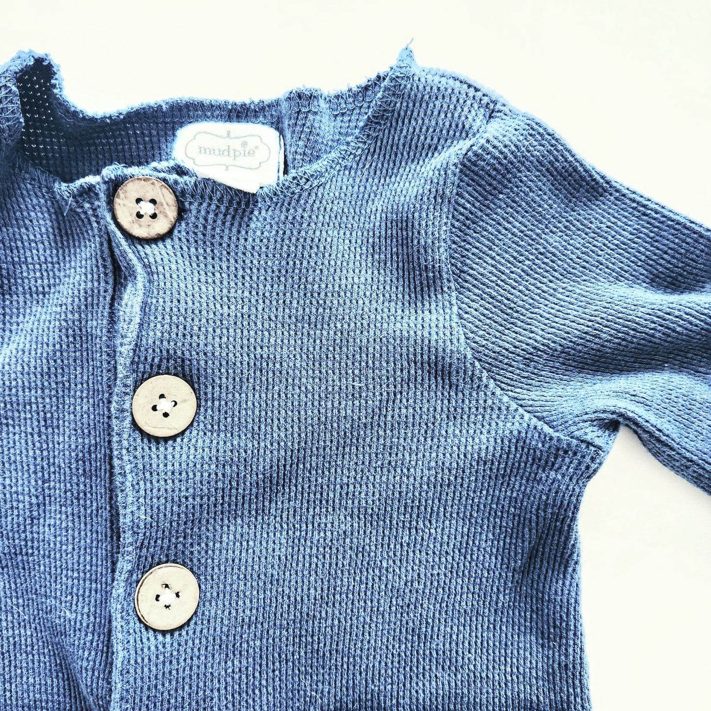 Waffle Knit Romper with Coconut Buttons | Slate Blue | Size 6-9 Months