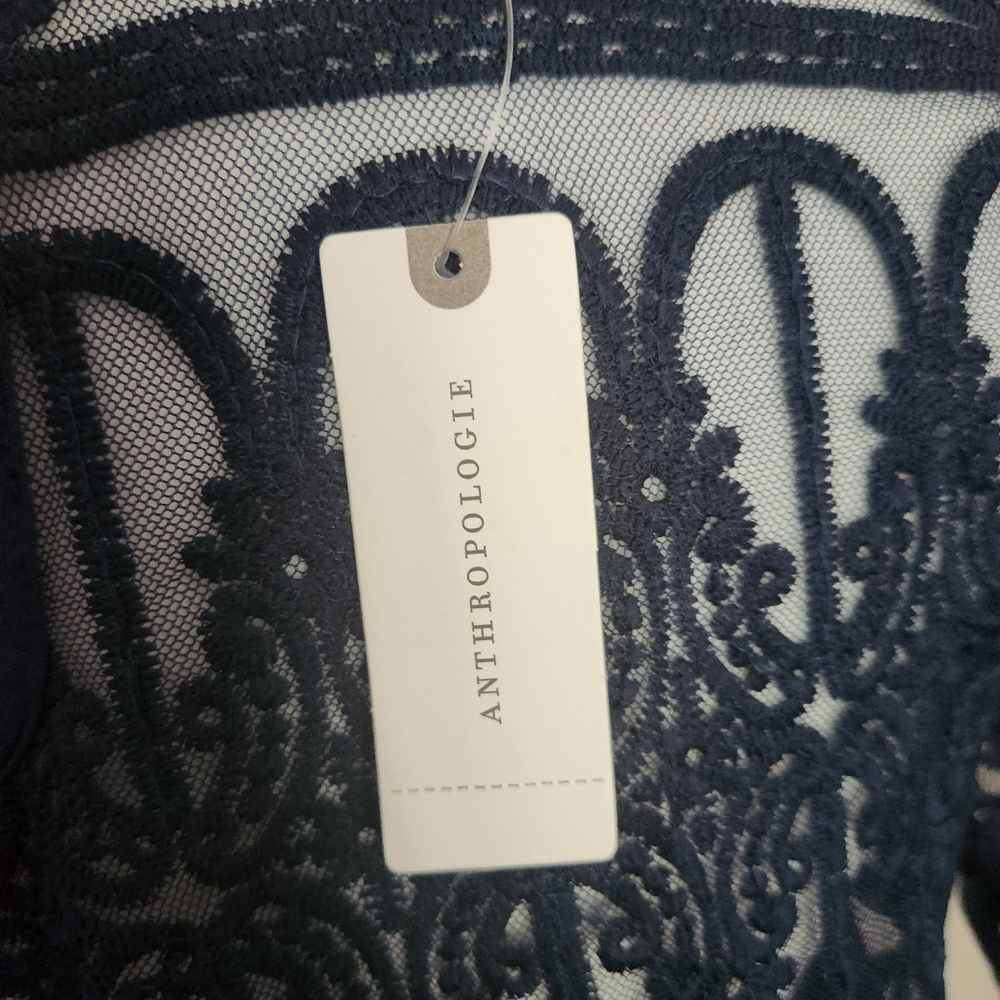 Anthropologie En Elle Marka Lace Scallop Hem Navy Blue Blouse | Women's 10 NWT