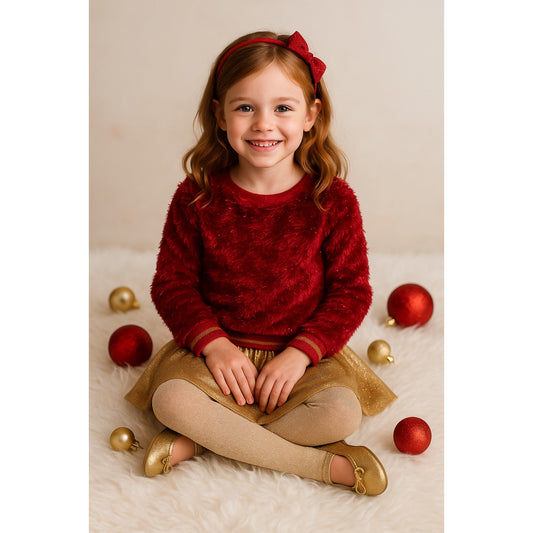 Nannette Kids Girls Red Fuzzy Sparkle Faux Fur Sweater Size 6 – Cozy & Festive