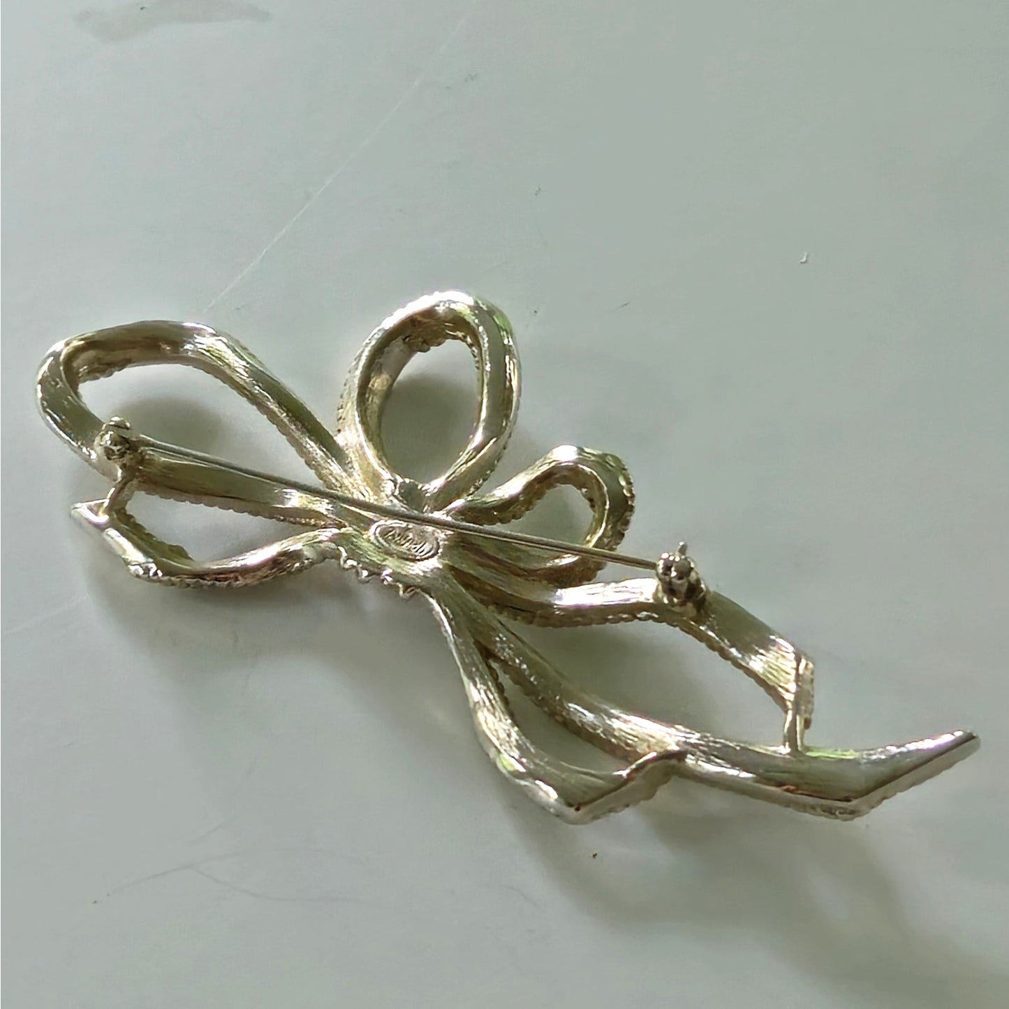 Vintage Trifari Silver Tone Ribbon Bow Brooch