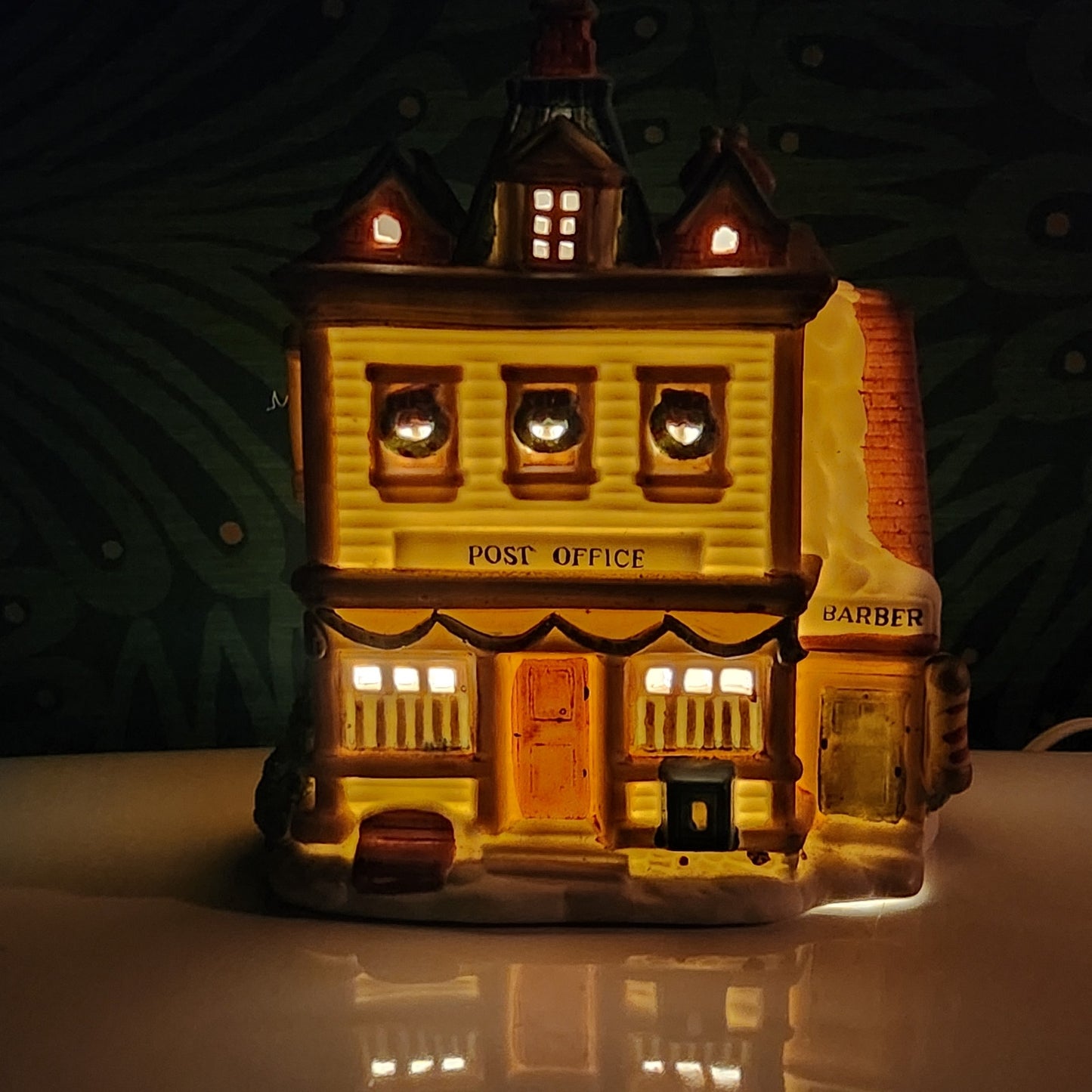 1992 Lemax Post Office & Barber Shop — Lighted Christmas Village Building