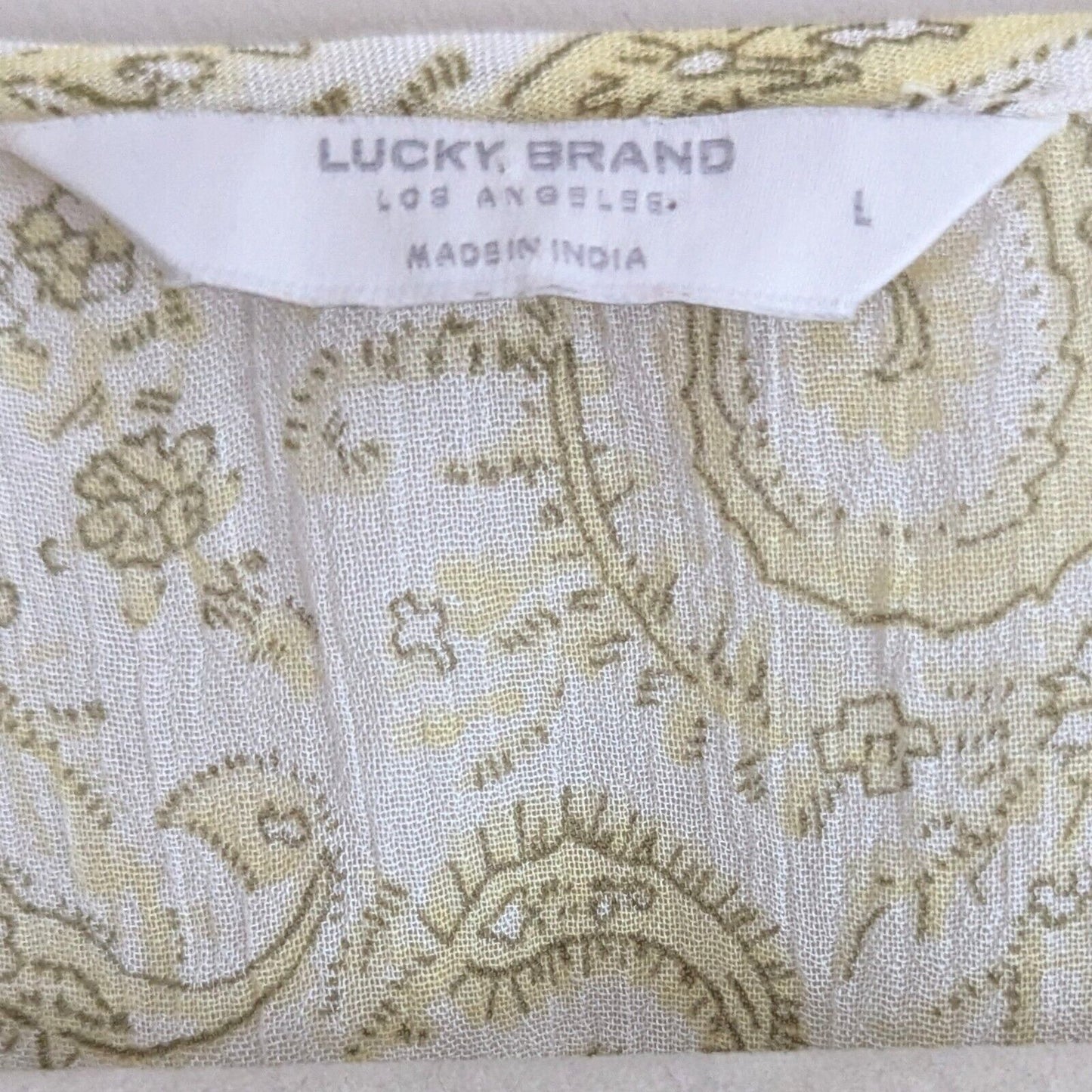 Lucky Brand Yellow Paisley Boho Midi Dress | Women's Size L | Short Flutter Sleeves Lightweight Summer