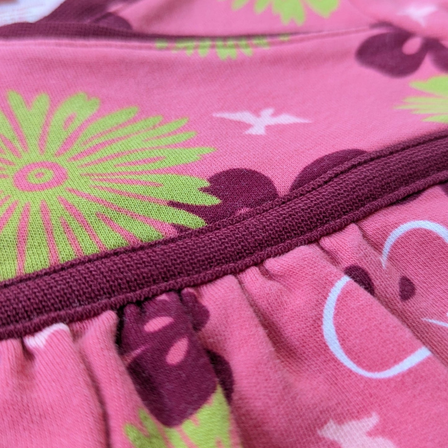 Tea Collection	Pink & Green Floral Bird Wrap Dress Infant Sz XS 3-6 mos EUC