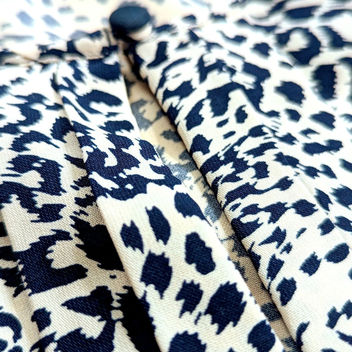 Navy Cheetah Print Keyhole Silky Blouse | Women's M