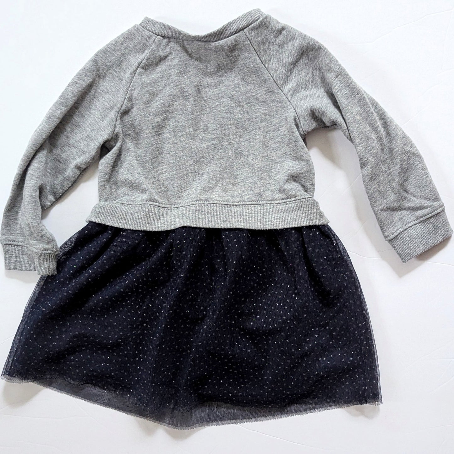 babyGap | Disney Mickey & Minnie Mouse Love Sweatshirt Dress | Toddler Girls 2T | Gray Top + Navy Glitter Tulle Skirt