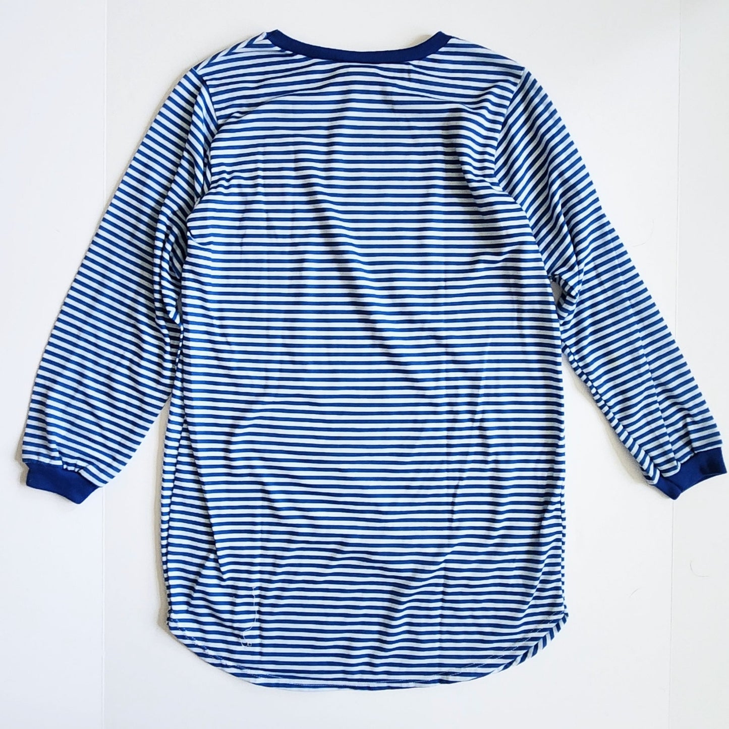 Vintage 90s Carter's Teddy Bear Nightgown | Blue White Striped Long Sleeve Girls Pajama Dress Size 8/10 USA Made