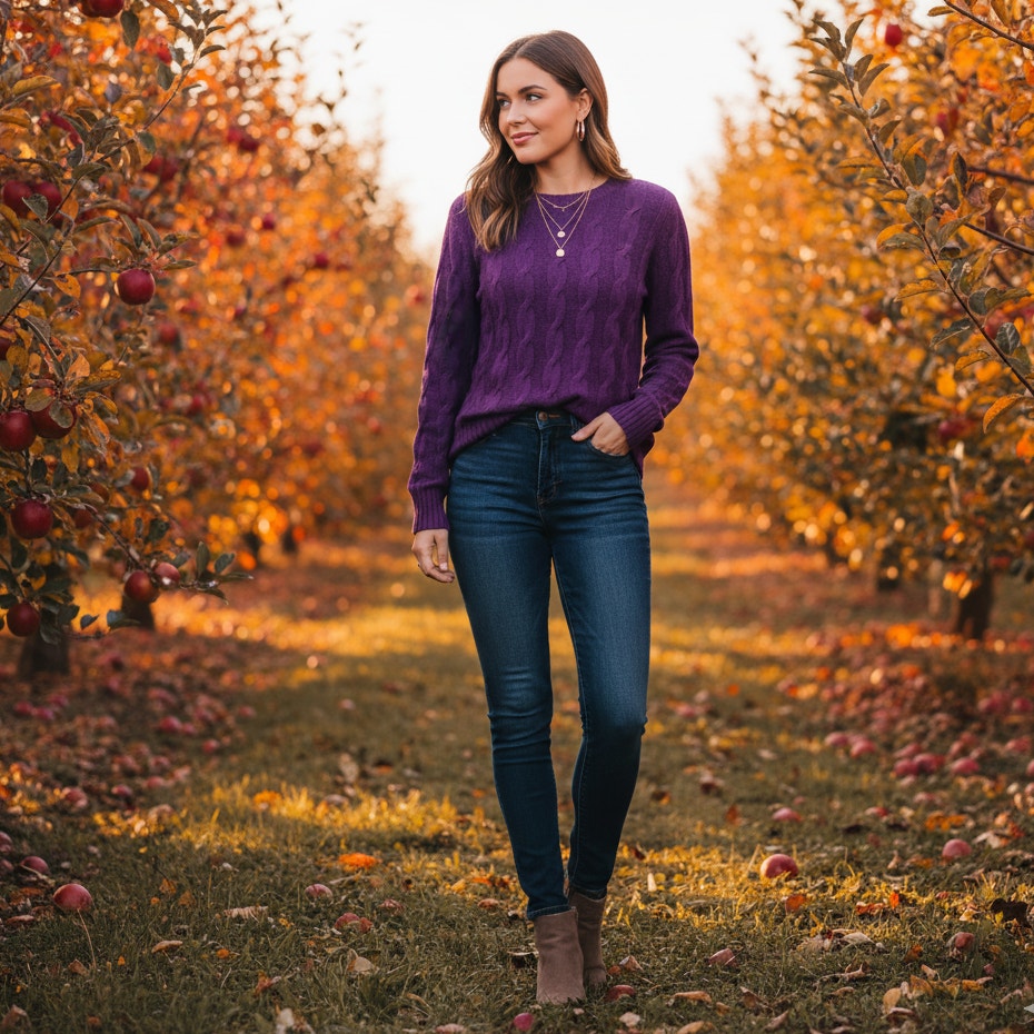 100% Cashmere Purple Cable Knit Sweater | Women's M