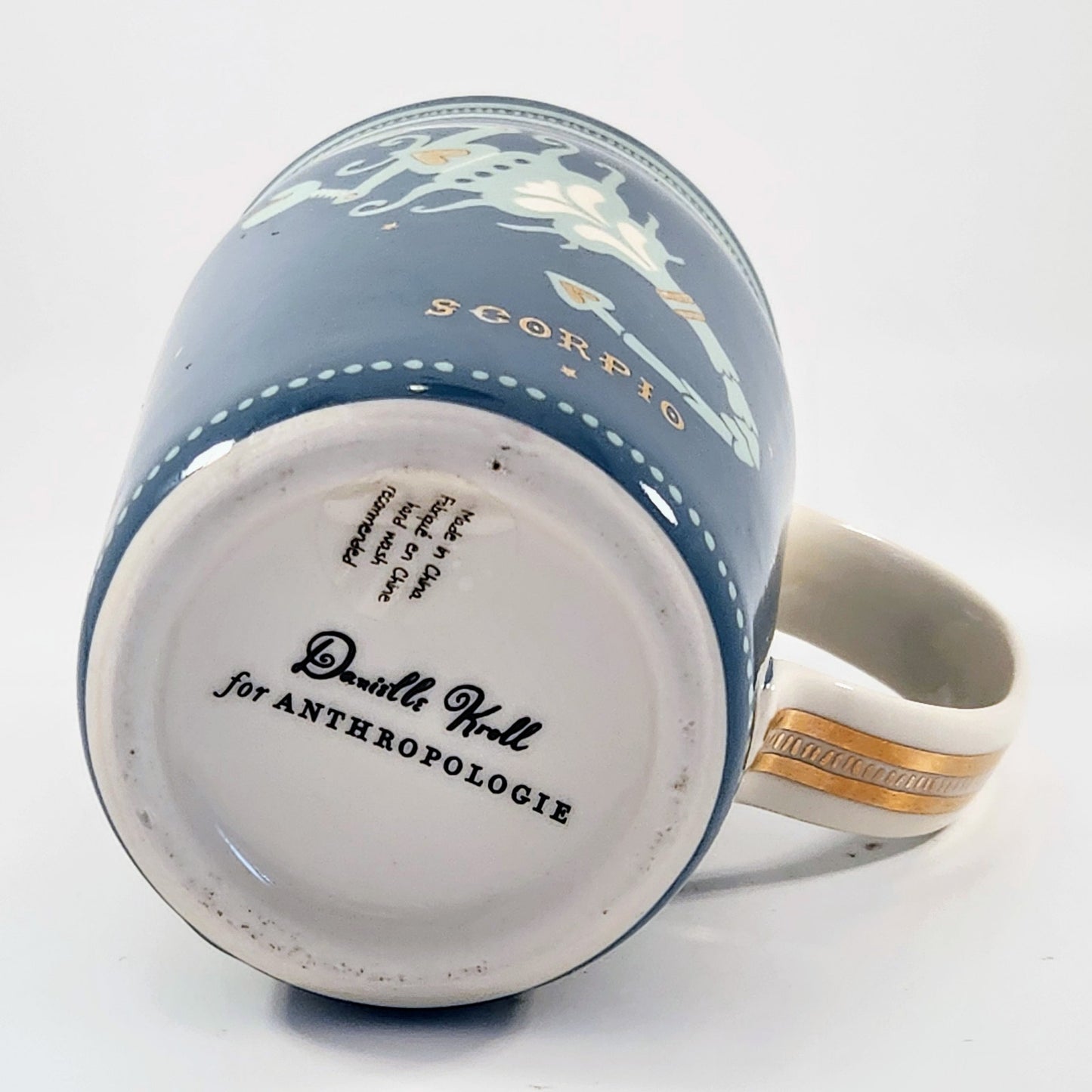 Anthropologie Danielle Kroll Teal & Metallic Gold Zodiac "Scorpio" Mug 14 oz