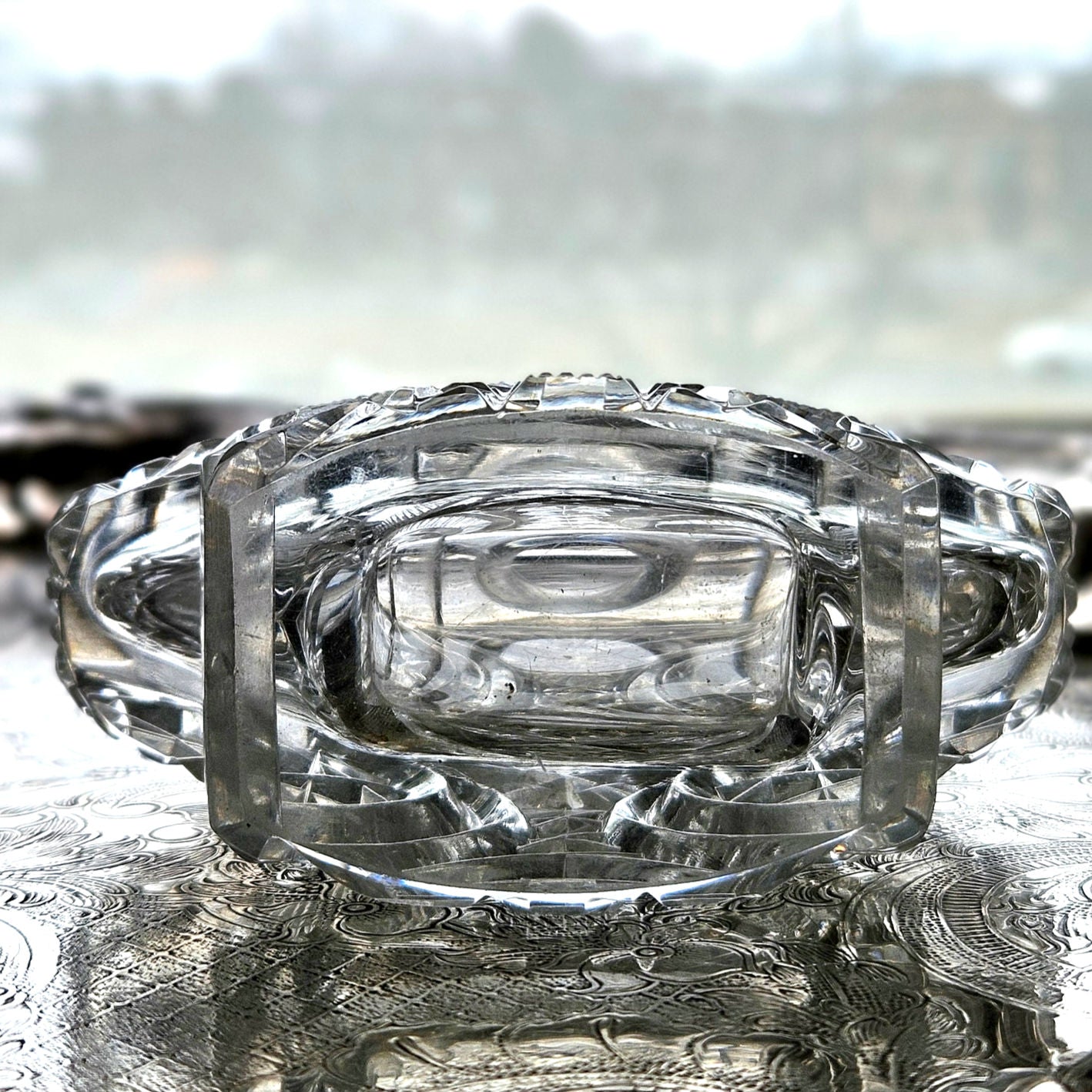 Vintage Czech Cut Crystal Winged Vanity Bottle