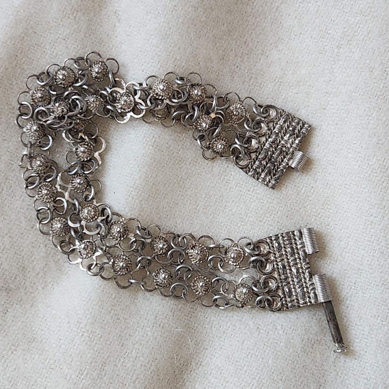 Mid-Century Sterling Silver Filigree Link Bracelet