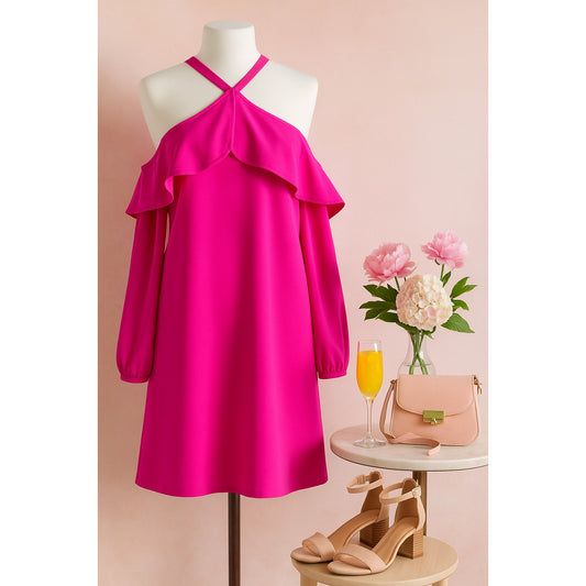 Lilly Pulitzer Berry Sangria Pink Abrielle Dress Cold Shoulder Long Sleeve Women's Size 10