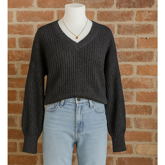 Pleat-Sleeve Pullover Sweater Ashland Slate | Italian Yarn Silk Blend | Women's XXS