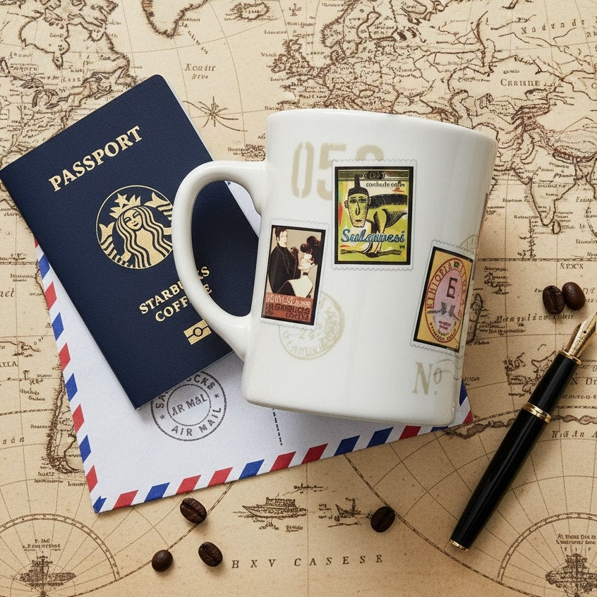 Vintage 2003 Starbucks Barista “Air Mail Stamp Series” Mug – Kenya • Espresso • Sulawesi • Colombia • Ethiopia • Viennese Blend